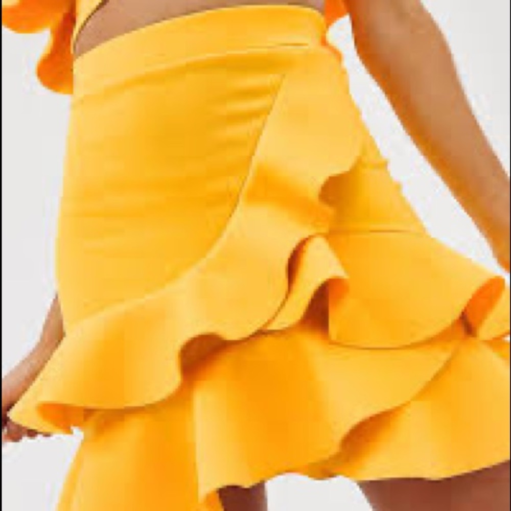 Laced in Love yellow ruffle scuba skirt